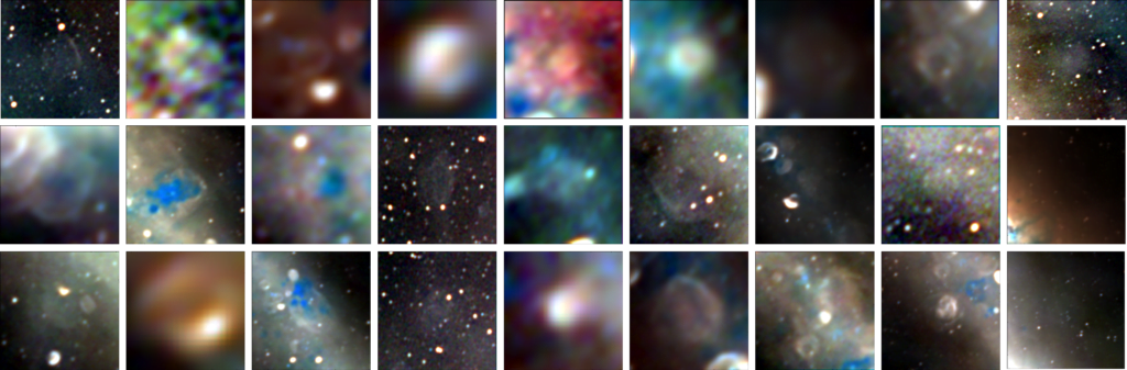 These are the 27 newly-discovered supernova remnants—the remains of stars that ended their lives in huge stellar explosions thousands to hundreds of thousands of years ago. The radio images trace the edges of the explosions as they continue their ongoing expansion into interstellar space. [Some are huge, larger than the full moon, and others are small and hard to spot in the complexity of the Milky Way.] Credit: Dr Natasha Hurley-Walker (ICRAR/Curtin) and the GLEAM Team.