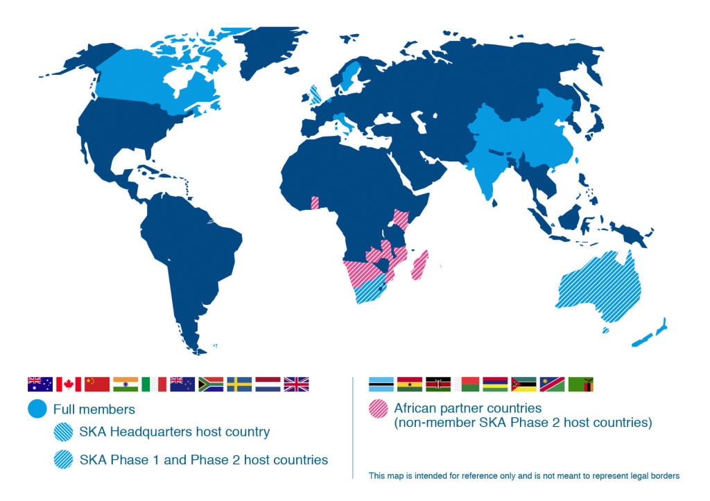 SKA Member Countries highlighted on a world map.