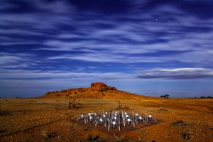 30 second exposure using the Full Moon to light the lanscape (from behind the camera), This is a "tile" from a new radio telescope called the Murchison Widefield Array, located in the Shire of Murchison in Mid West Western Australia. 