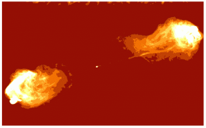 The brightest radio galaxy Cygnus A. Credit: NRAO