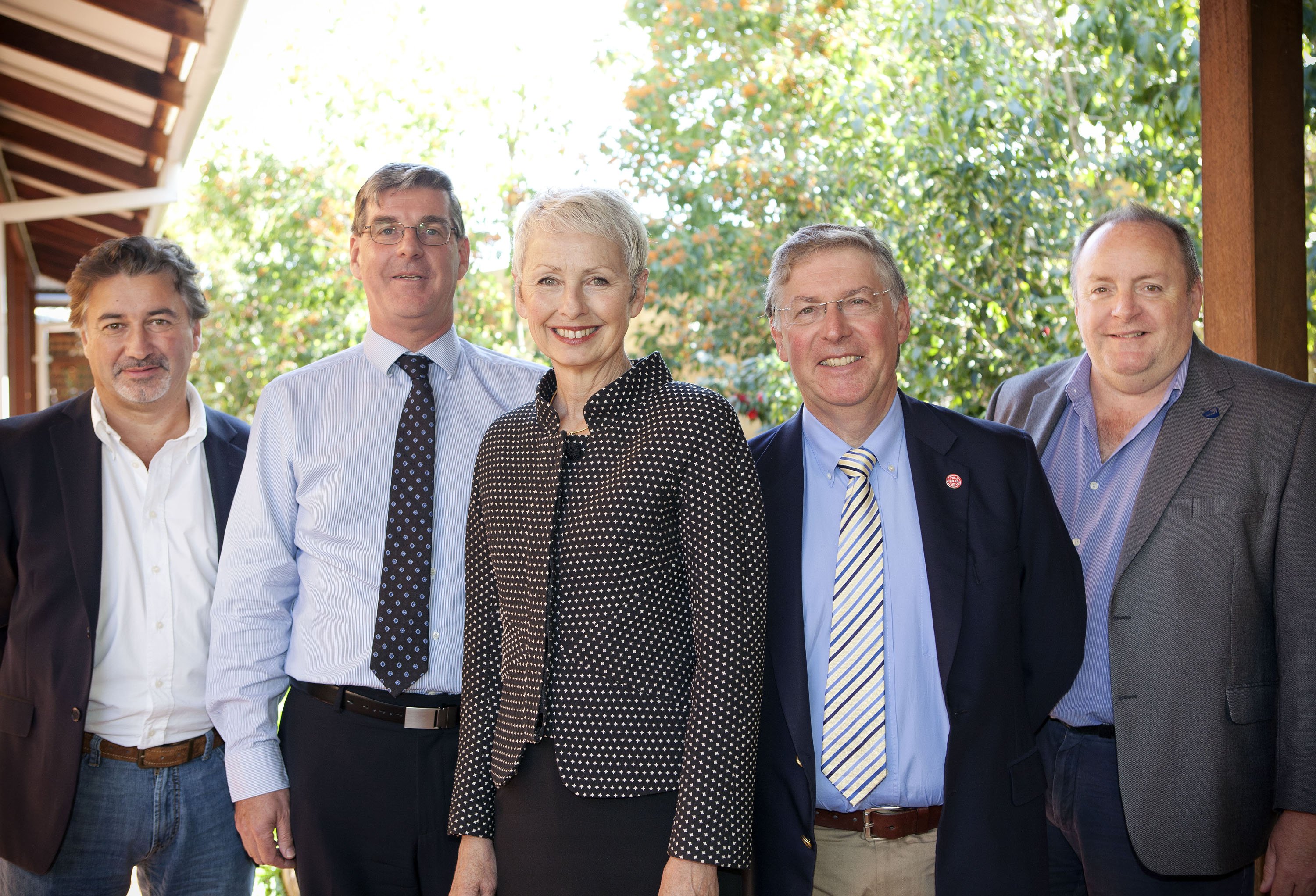 L-R: Professor Michael Garratt(ASTRON General Director), Professor Peter Hall (ICRAR Deputy Director, Engineering), Professor Jeanette Hacket (Vice Chancellor, Curtin University), Professor Peter Quinn (ICRAR Director) and Professor Phil Diamond (CSIRO Astronomy and Space Science Chief) at The Path to SKA-Low