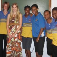 Jacinta Delhaize with students in Newman