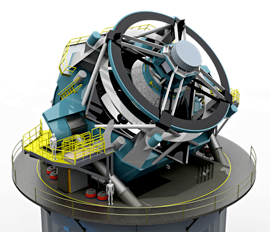 A 2010 rendering of the LSST, a proposed 8.4-meter ground-based telescope that will survey the entire visible sky deeply in multiple colors every week from a mountaintop in Chile. Image credit: LSST Corporation/NOAO).