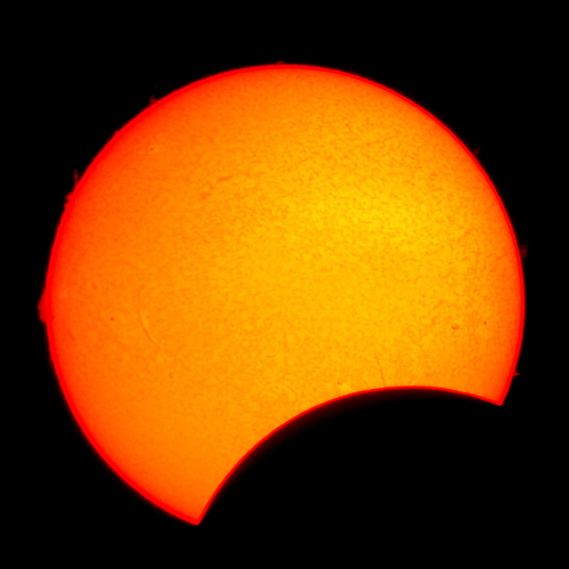 About halfway through the partial eclipse in Perth, taken from Forrest Place through a special Coronado solar telescope by Mark Davies from Gingin Observatory.