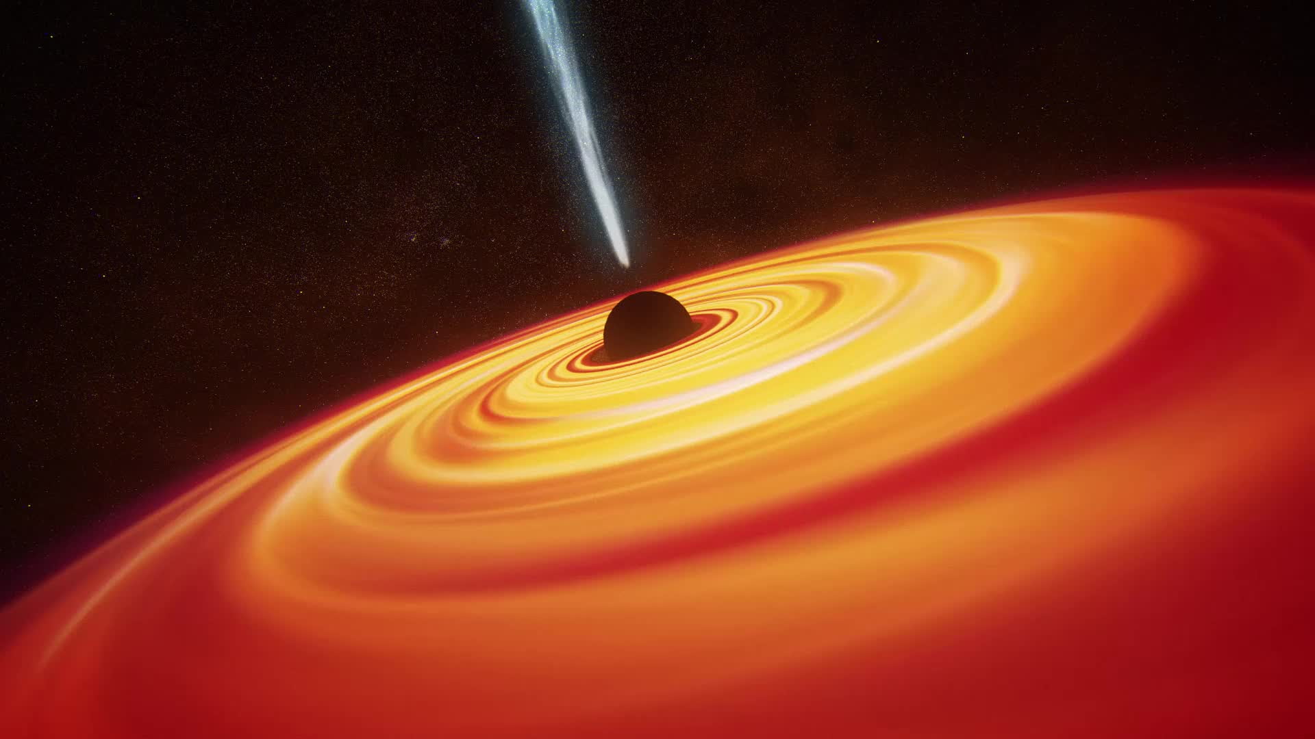 Swirling gas surrounds a black hole in this artists impression. Credit: Swinburne Astronomy Productions.