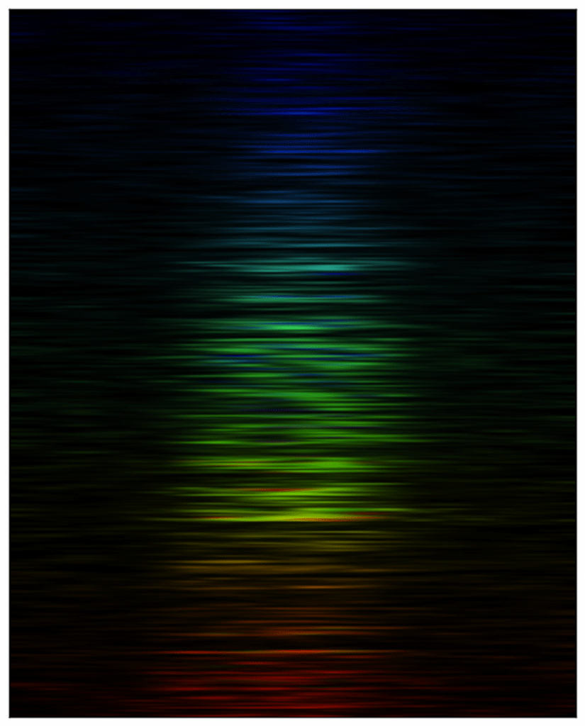 The colour shows the frequency of the waves, which is like the colour of light. The brightness varies with frequency due to a process termed “scintillation”, which is caused by the twinkling of the burst in the cosmic web. This scintillation is the fingerprint of turbulence in the cosmic web and tells us that web is very placid. Credit: Dr Vikram Ravi/Caltech and Dr Ryan Shannon/ICRAR-Curtin/CSIRO