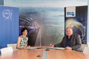 L>R: Fabiola Gianotti and Prof. Philip Diamond Director General, SKA Organisation (Square Kilometre Array telescope)