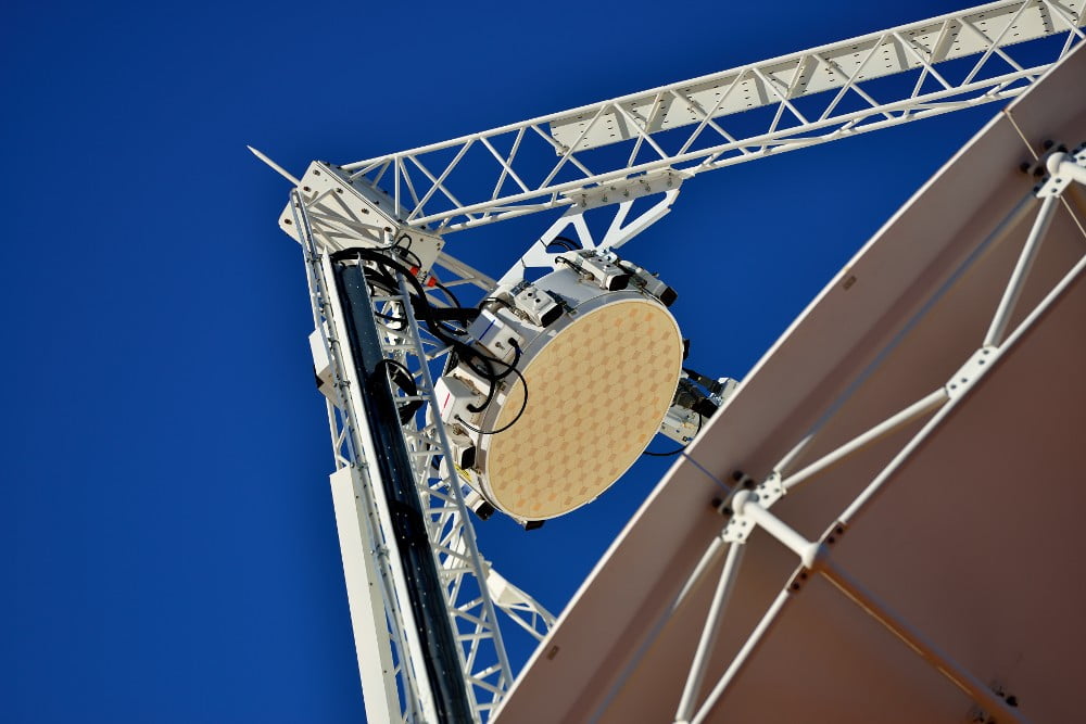 A phased-array feed on an ASKAP antenna. Credit: CSIRO