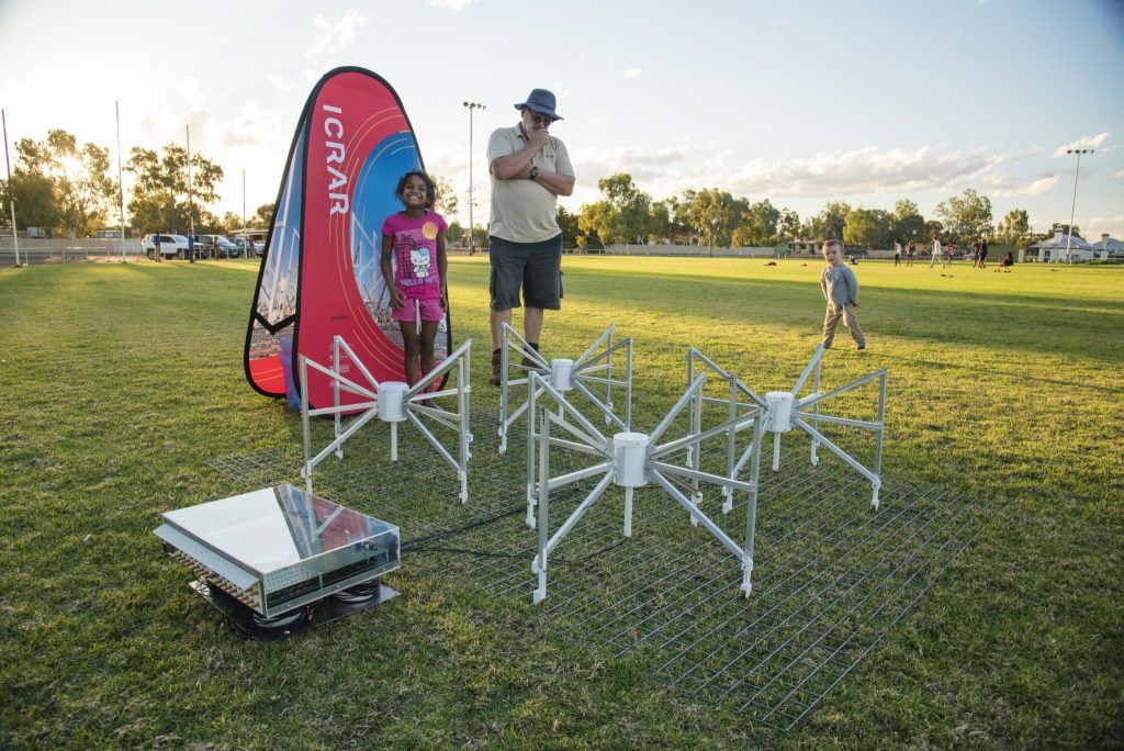 The Murchison Widefield Array mini tile on display for everyone to check out. Credit: Kim Steele