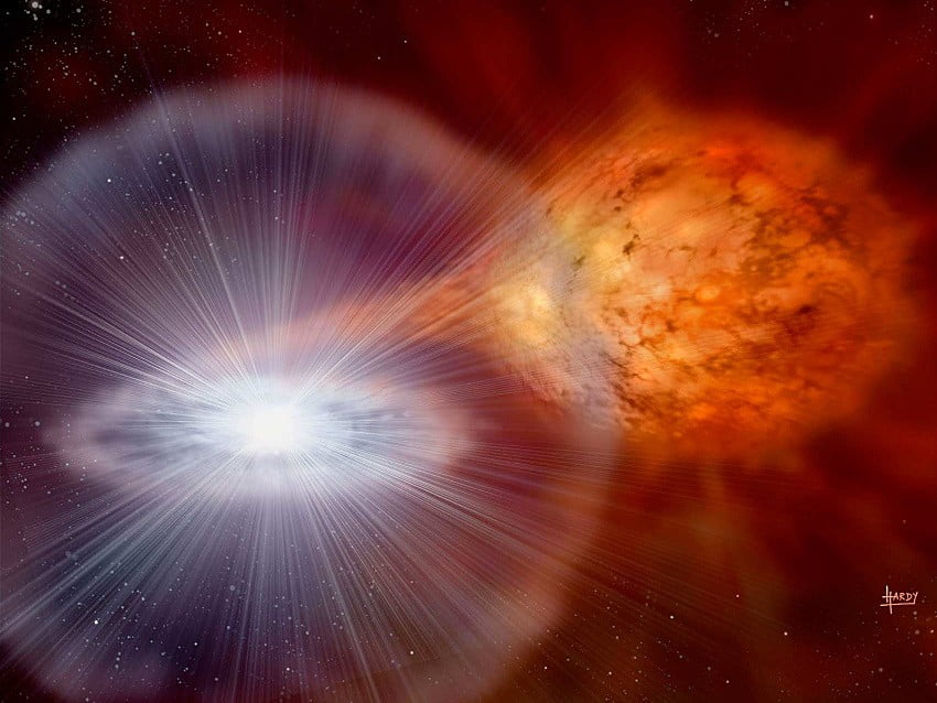 An artist’s impression of a binary system similar to the one that originated nova Sagittarii 2015 N.2. Image credit: David A. Hardy / PPARC.