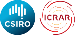 Galactic Sponsors for the ASA EPOC Workshop 2018, CSIRO and ICRAR. Image shows the blue circular CSIRO logo and the red, orange and yellow swirls of the ICRAR logo.