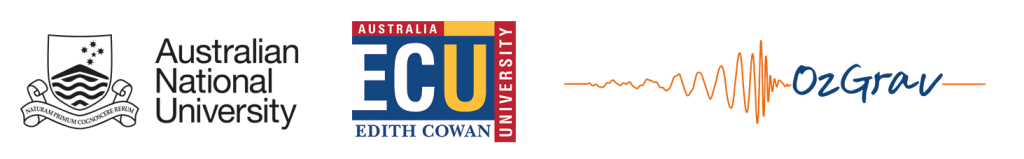 Stellar Sponsors for the ASA EPOC Workshop 2018, ANU, ECU and ozGrav. Image shows the ANU logo in black, ECU logo and then ozGrav logo from left to right.