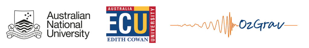 Stellar Sponsors for the ASA EPOC Workshop 2018, ANU, ECU and ozGrav. Image shows the ANU logo in black, ECU logo and then ozGrav logo from left to right. 