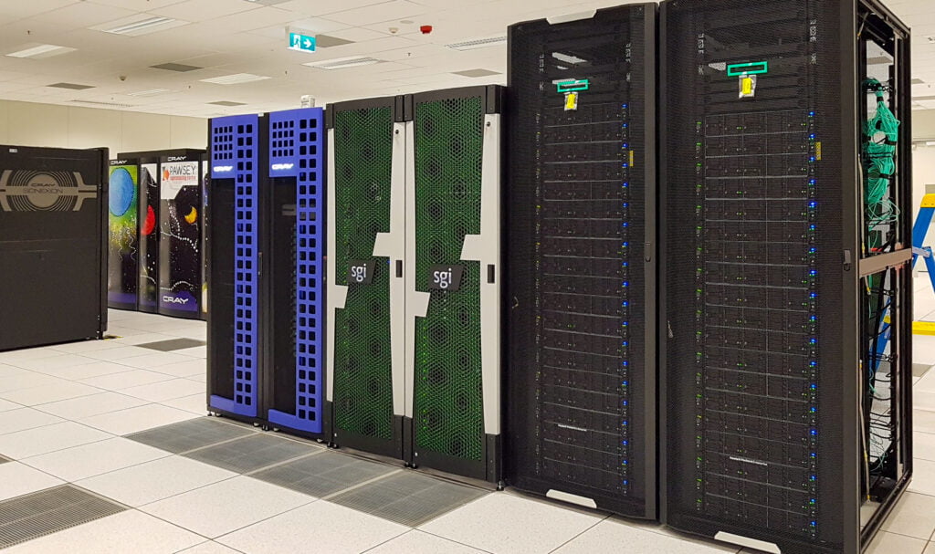 The Pawsey Supercomputing Research Centre houses the systems used to process the data for this project. In this image, Garrawarla, a dedicated system to MWA researchers. Credit: Pawsey Supercomputing Research Centre.