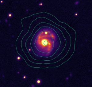 Optical image of a galaxy in the group overlaid with HI contours