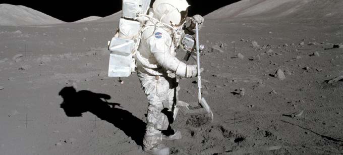 Apollo 17 astronaut and geologist Harrison “Jack” Schmitt on the surface of the Moon in 1972. (Credit: NASA)